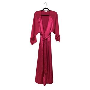 Victoria's Secret Gold Label Red Satin & Chiffon Kimono Maxi Robe Bow detail S‎
